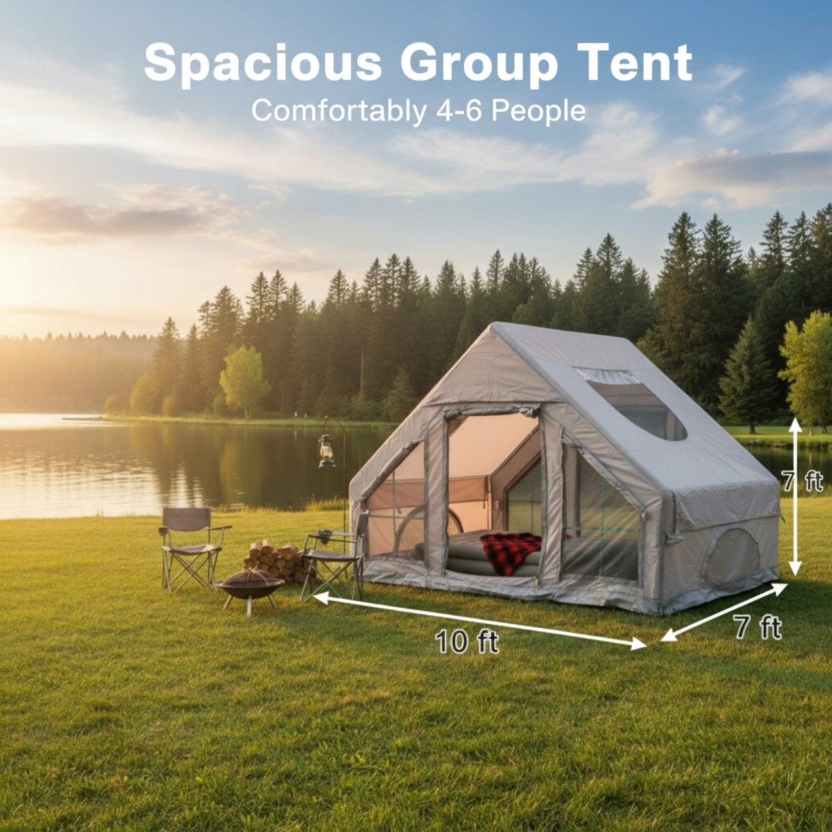 4-6 Person Inflatable Glamping Tent for Family Outdoor, spacious room
