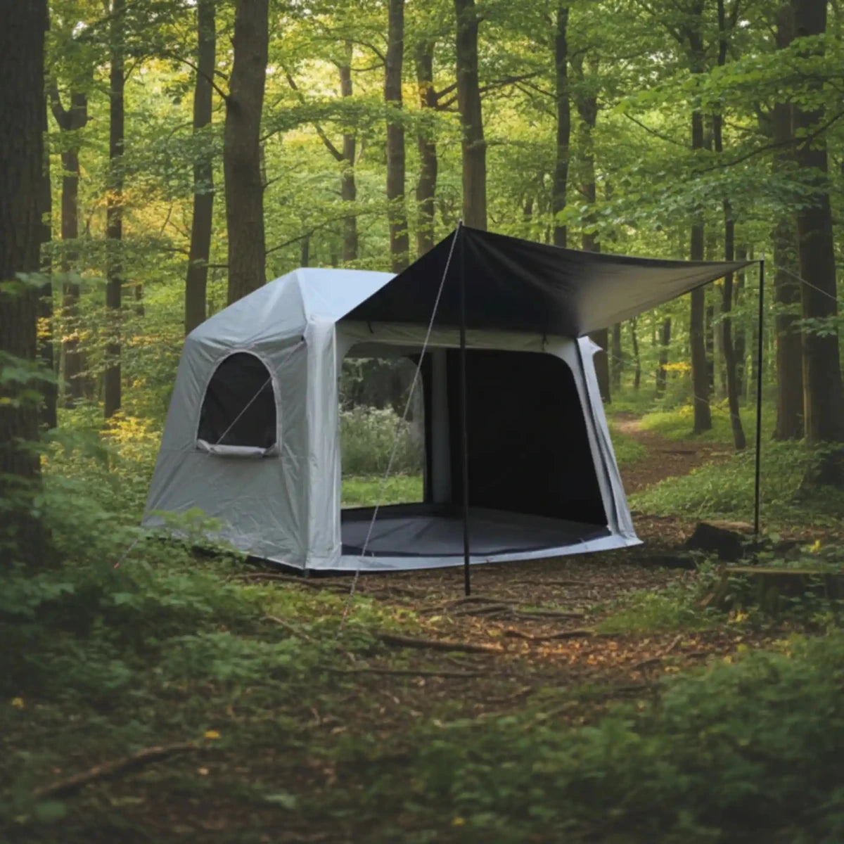 3 - 4 Person Inflatable Camping Tent with Front Awning, Blow Up Tent with Sunshade Canopy, Easy Setup Air Tent, Waterproof 420D Oxford Glamping Tent for Outdoor