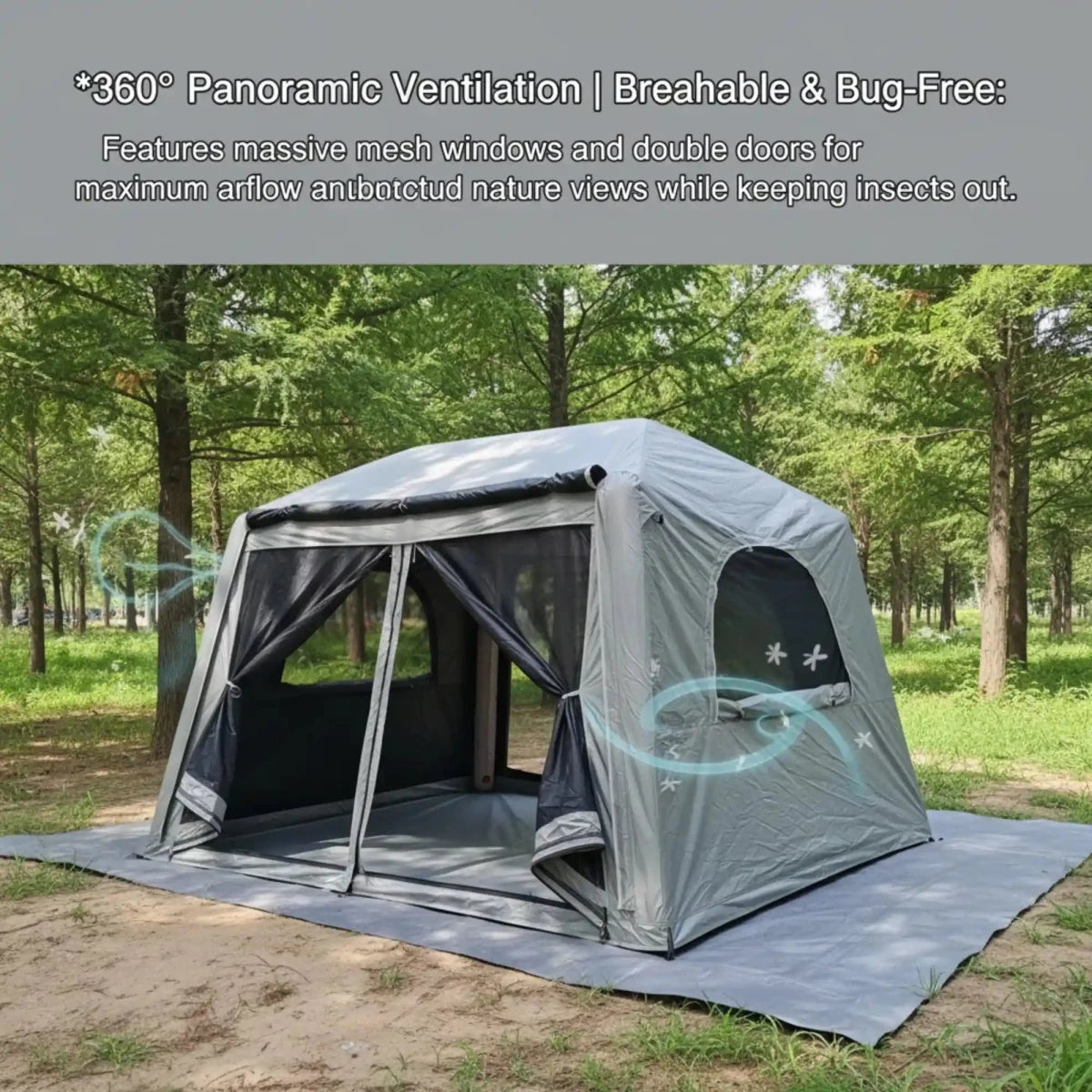 3 - 4 Person Inflatable Camping Tent with Front Awning, Blow Up Tent with Sunshade Canopy, Easy Setup Air Tent, Waterproof 420D Oxford Glamping Tent for Outdoor