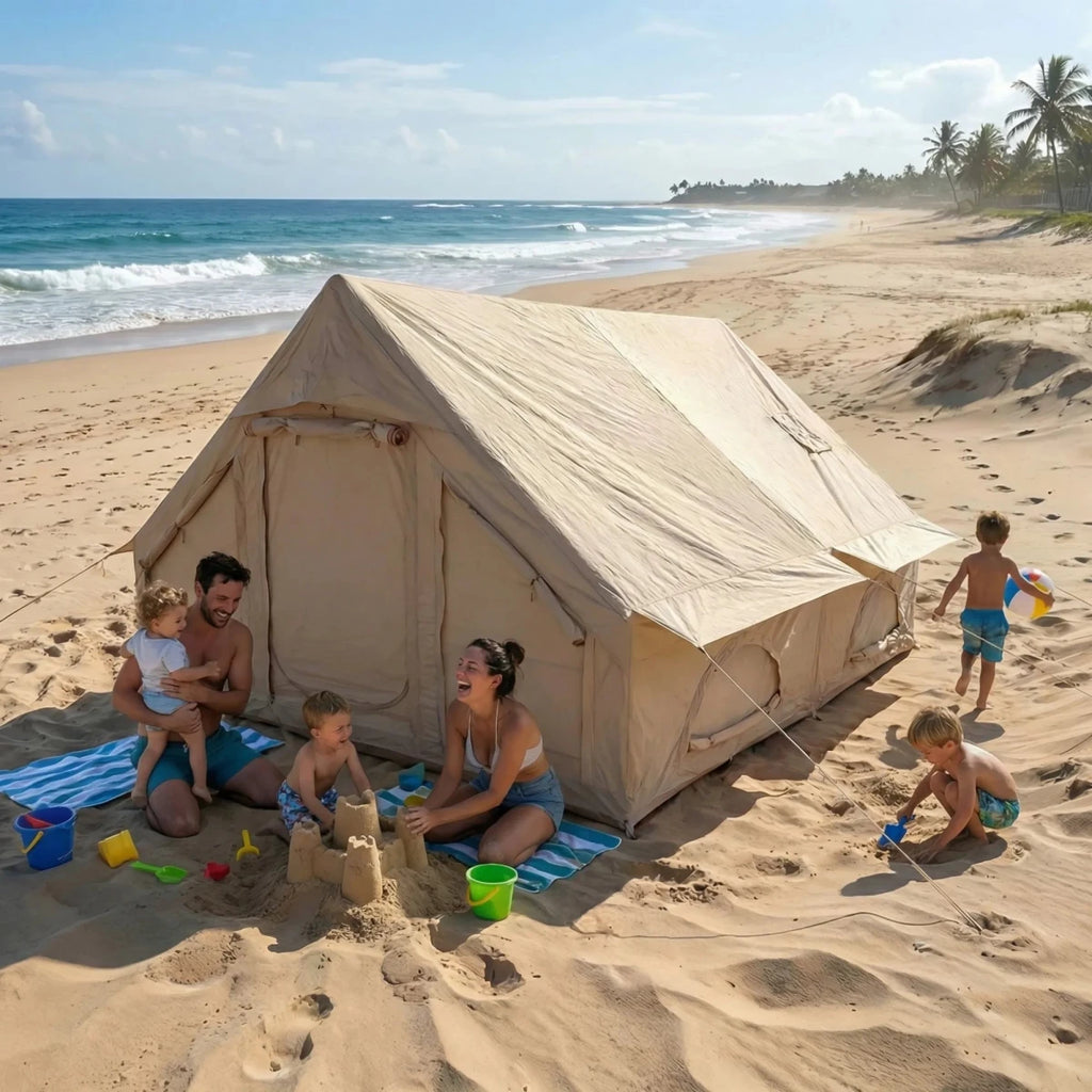12m² Inflatable Cabin Tent for 6-8 Person, Stand-Up Height, Easy Setup Family Glamping Air Tent