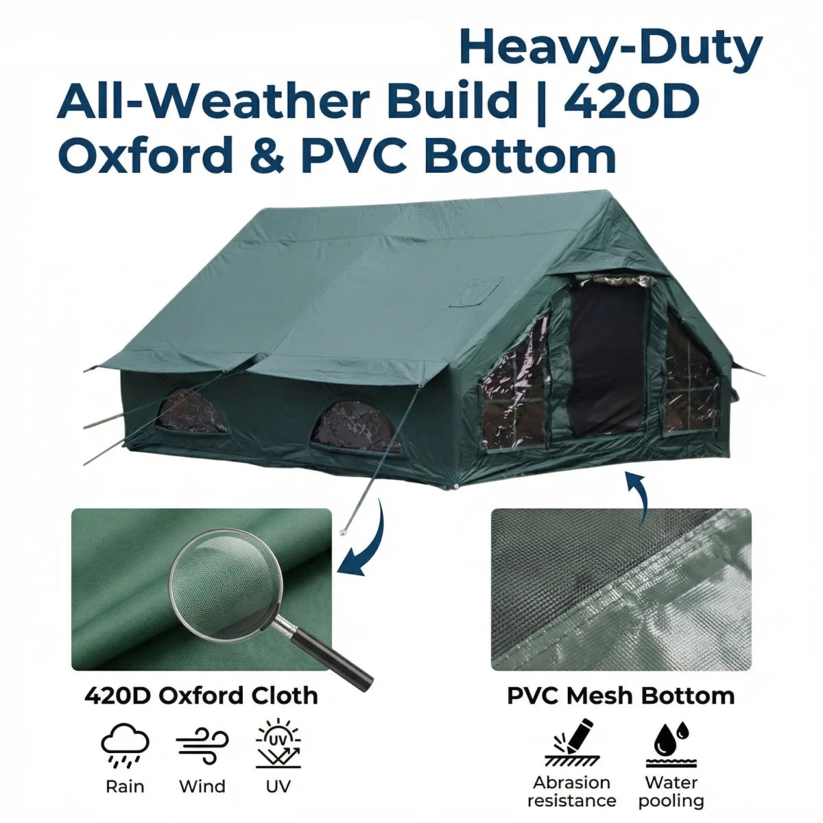 12m² Inflatable Cabin Tent for 6-8 Person, Stand-Up Height, Easy Setup Family Glamping Air Tent