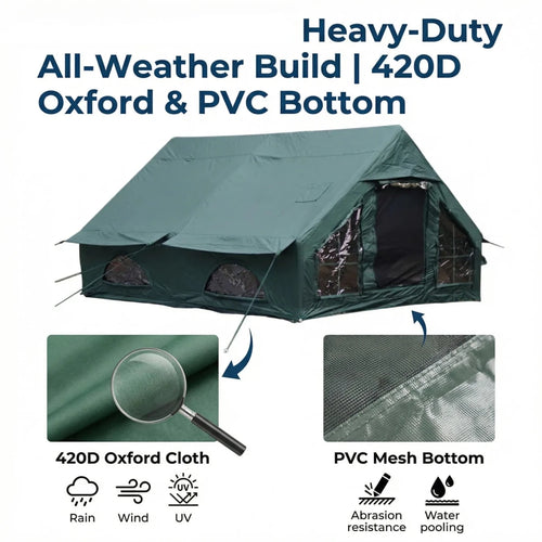 12m² Inflatable Cabin Tent for 6-8 Person, Stand-Up Height, Easy Setup Family Glamping Air Tent