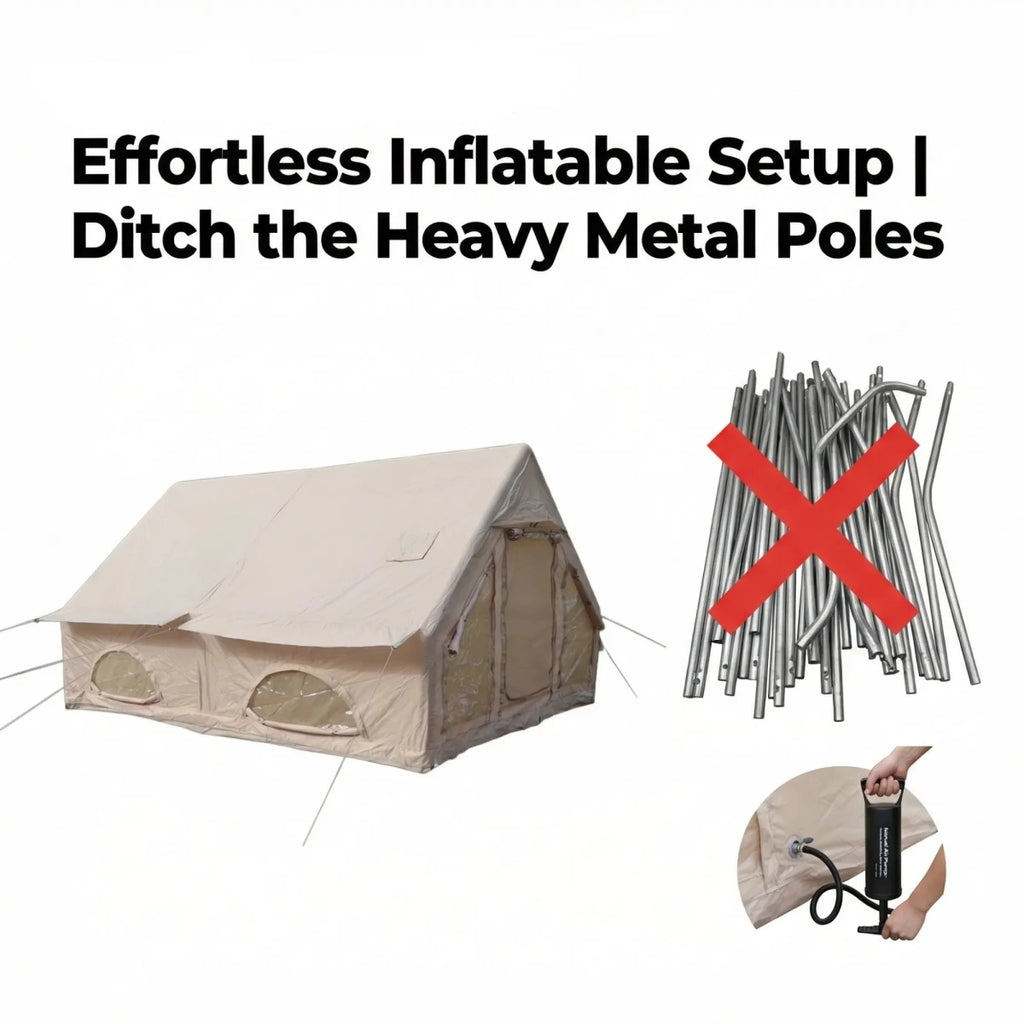 12m² Inflatable Cabin Tent for 6-8 Person, Stand-Up Height, Easy Setup Family Glamping Air Tent