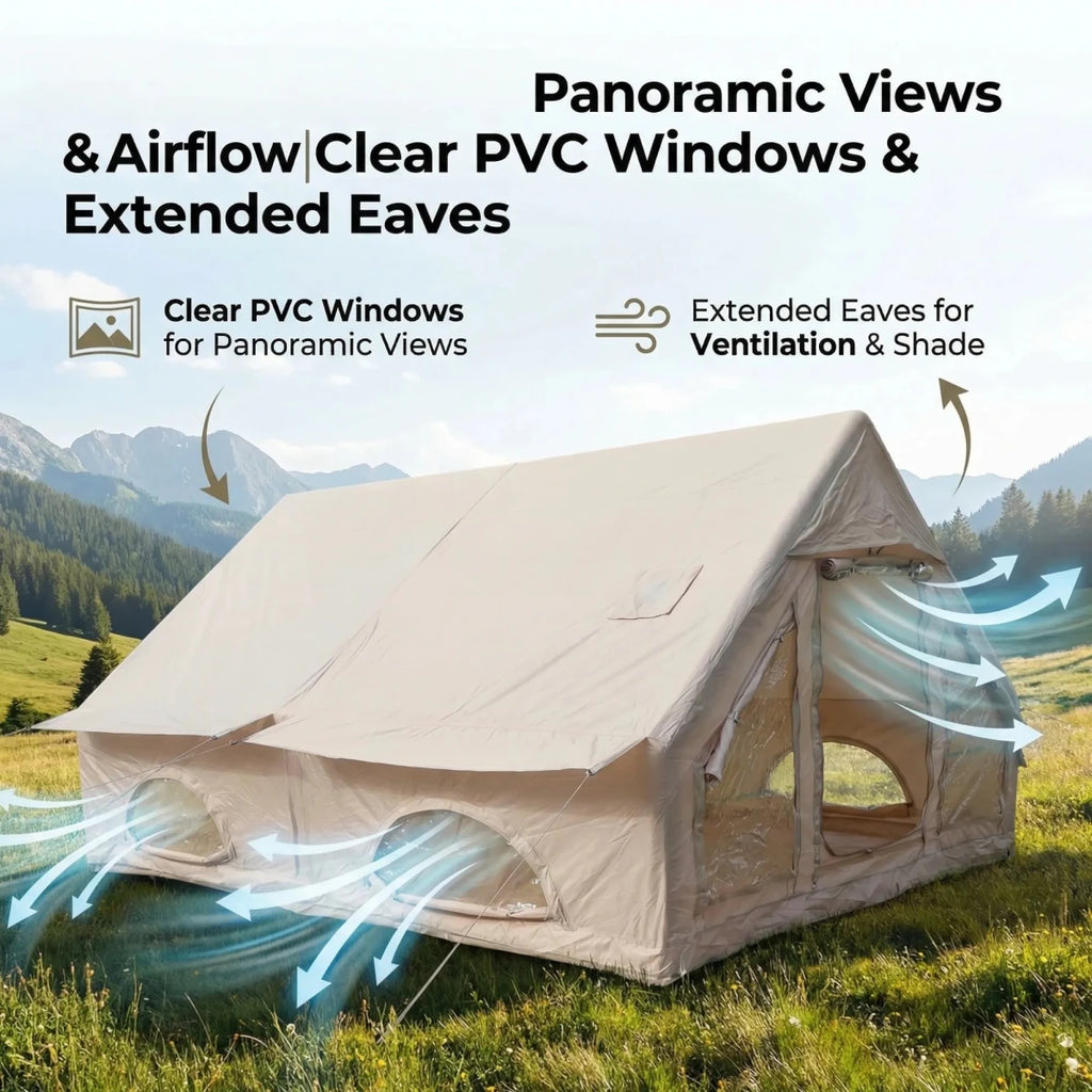 12m² Inflatable Cabin Tent for 6-8 Person, Stand-Up Height, Easy Setup Family Glamping Air Tent
