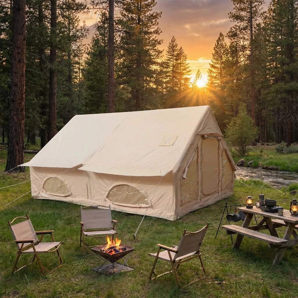 12m² Inflatable Cabin Tent for 6-8 Person, Stand-Up Height, Easy Setup Family Glamping Air Tent
