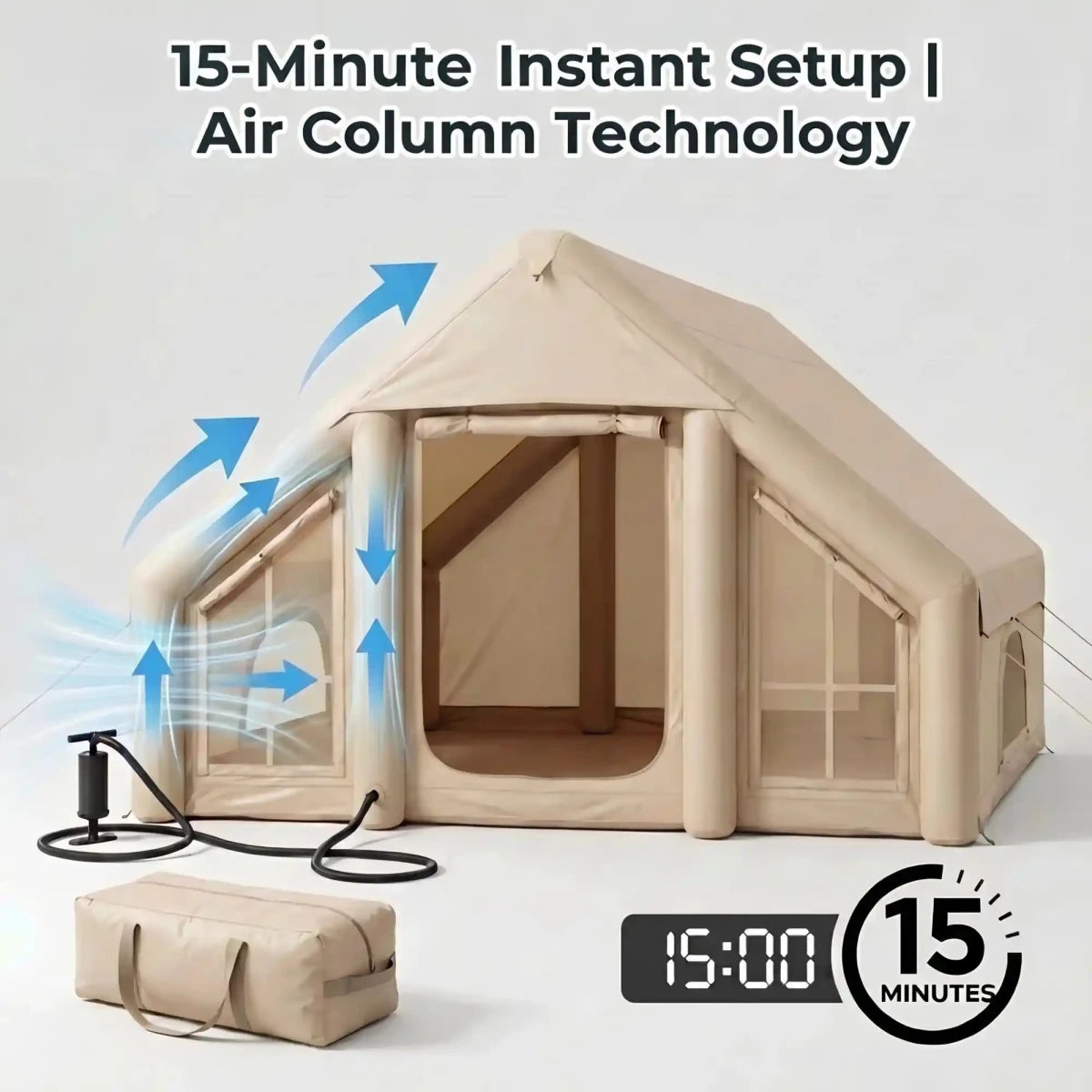 4-6 Person Inflatable Glamping Tent for Family Outdoor, Quick Setup