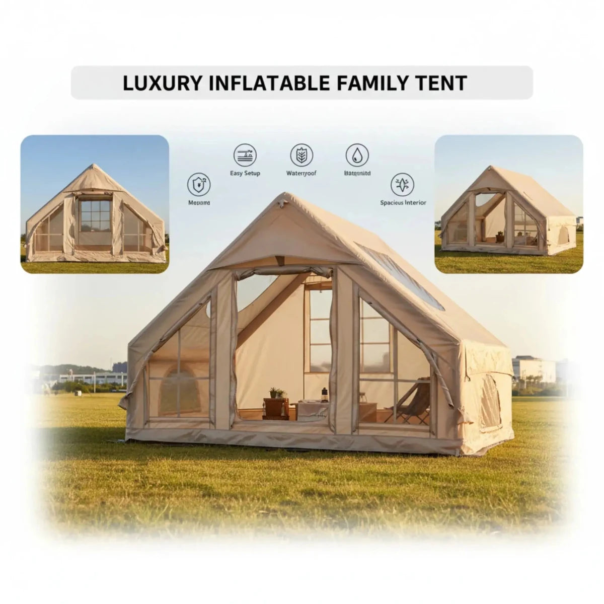 4-6 Person Inflatable Glamping Tent for Family Outdoor, Quick Setup